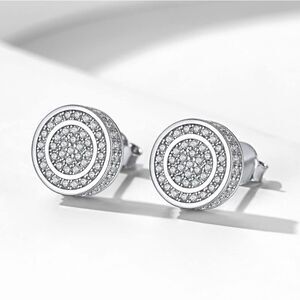 Men’s Iced Out Sterling Silver Stud Earrings- Medium Size